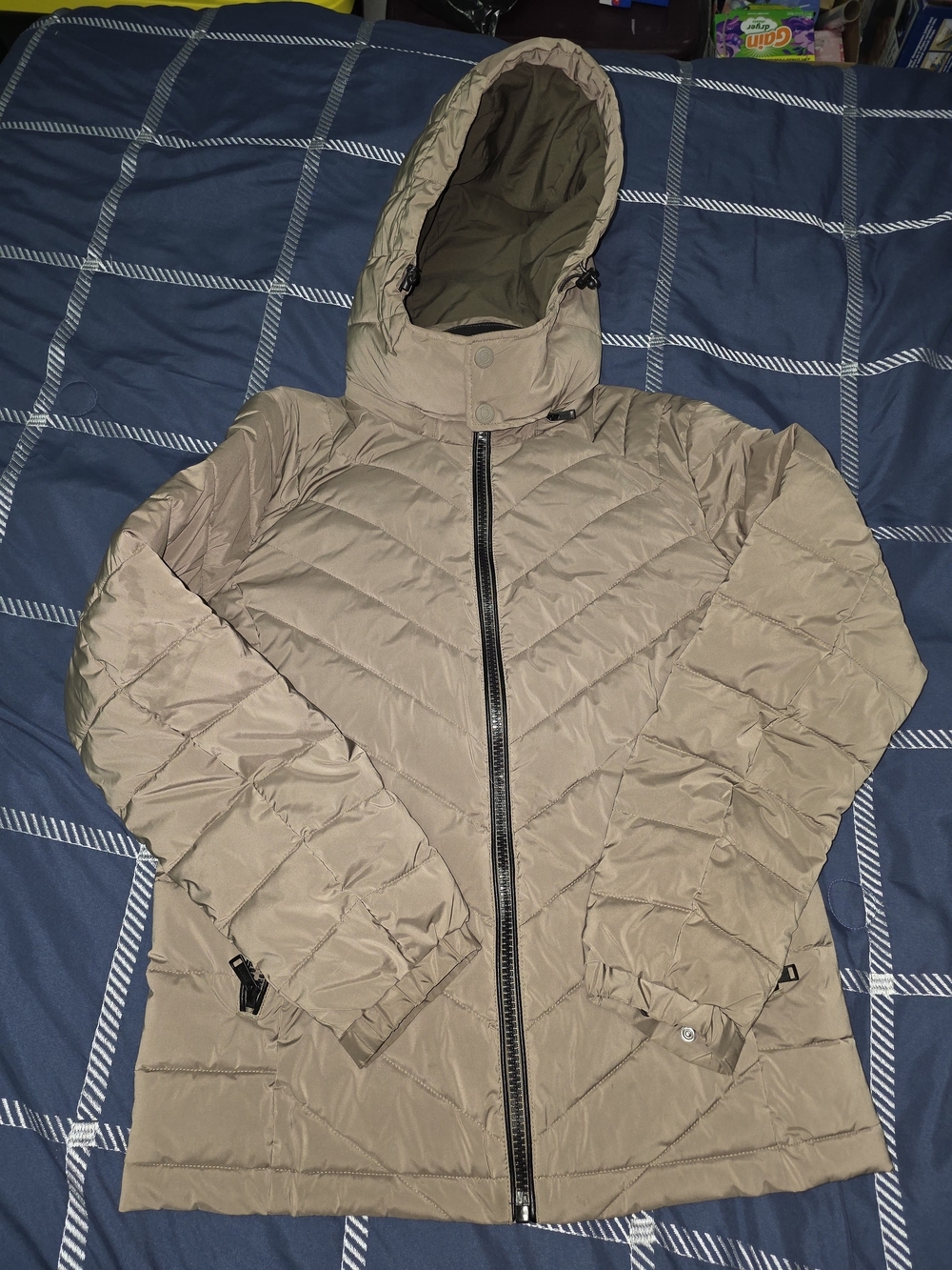 Guess Beige Hooded Quilted Puffer Jacket